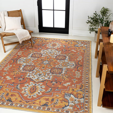 Bijan Traditional Vintage Medallion Reversible Machine-Washable Indoor/Outdoor Area Rug